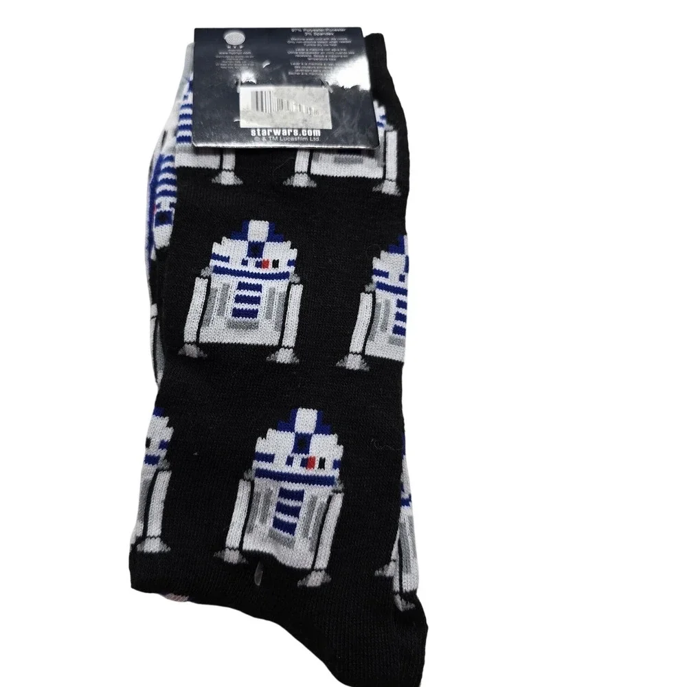 Star Wars R2-D2 Crew Socks 2 Pair Pack Blue Black Droid Sci-Fi Mens Size 6-12